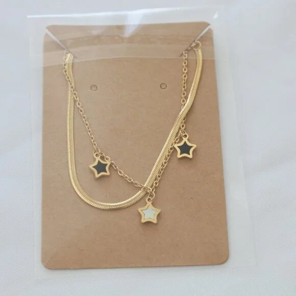 NEW 14K Yellow Gold Lucky Star Layered Luxury Bracelet - Picture 2 of 5